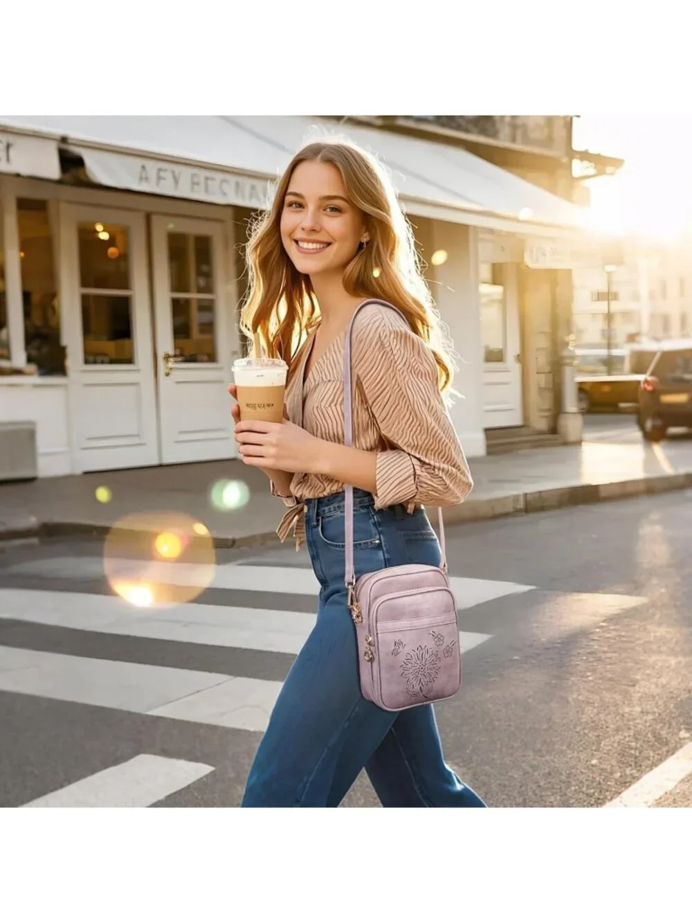 Women's purple Crossbody Phone Purse Triple Compartment Lightweight Shoulder Bag